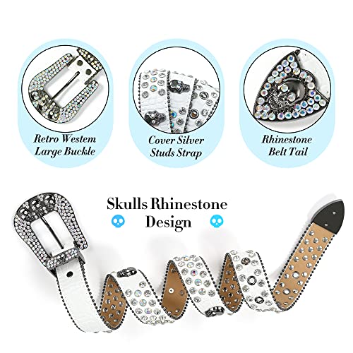 Mile High Life | Western Men and Women Rhinestone Belts Bling Crystal Studded Belt With Skulls | Western Cowgirl Cowboy Belt3