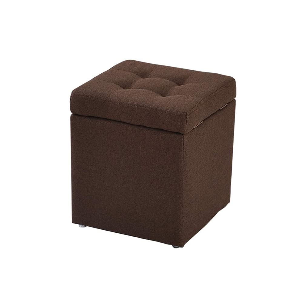 LINGWEIStorage Ottoman FootStool, Upholstered Footstool Multifunction Storage Box Bench Seat Footrest Toy Box Coffee Table Stools for Home Living Room Bedroom. (Brown)