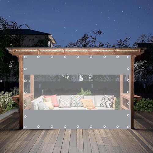 防水透明ターポリンサイドパネル、重厚防水プラスチックレインカーテン、屋外用透明ターポリンカーテン(ガゼボ・ポーチ・カーポート用)、アイレット付き,Grey-1.8x2.2m