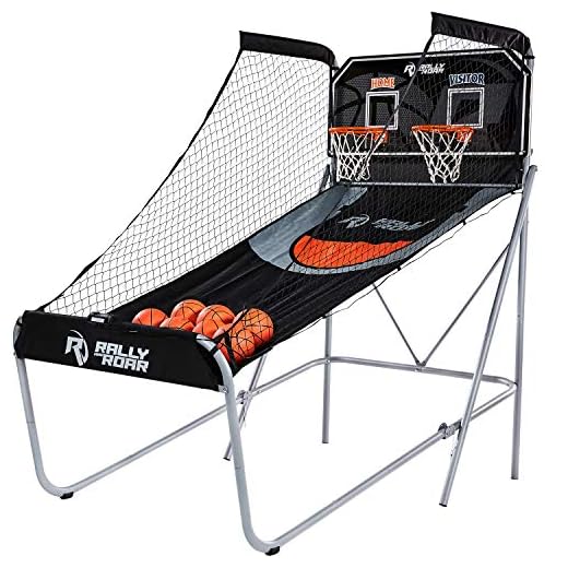Rally and Roar Premium Home Dual Shot Basketball Arcade Game, 7 Basketballs, Indoor - Foldable Space Saver