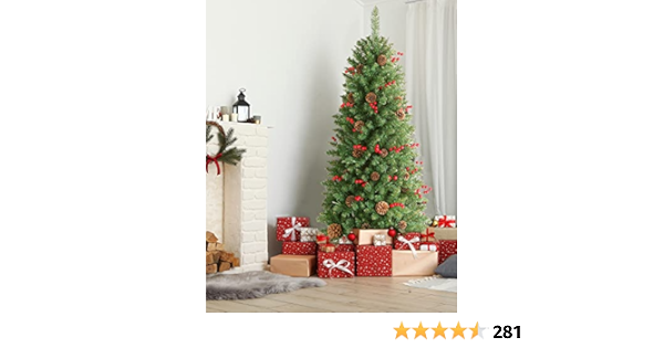 LIFEFAIR 4.5 FT Slim Prelit Christmas Tree, Artificial Christmas Tree with  150 Clear Lights and Realistic 452 Thicken Tips