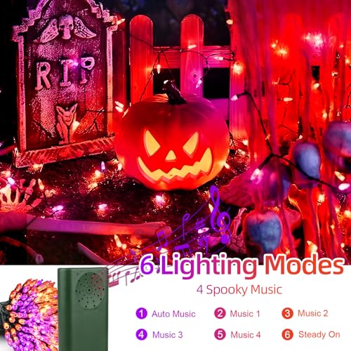 Green Convenience LSO-100/2F Halloween Lights 33Ft 100 Led Battery String Lights With Motion Sensor Spooky Music Or Battery Powered Orange & Purple 2 Colors In 1 Waterproof Halloween Indoor Outdoor Decor thumb #3