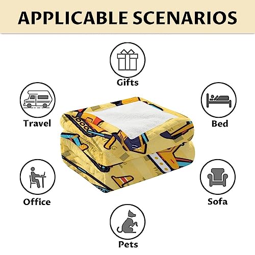 Construction Truck Blanket Gifts - 40x50 Inches Funny Throw Blanket for Boys & Kids - Yellow Soft Fuzzy Excavator Blankets for Bed, Couch & Living Room