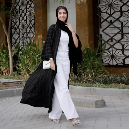 Womens Muslim Kimono Abaya Solid Striped Retro Ethnic Cardigan Robe Dubai Middle Eastern Saudi Arabia Eid Clothes3