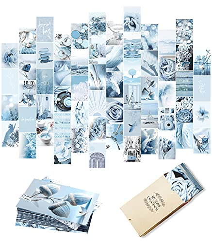 Blue Wall Collage Kit Aesthetic Pictures, Aesthetic Room Decor, Bedroom Decor for Teen Girls, Wall Collage Kit, Photo Wall, Aesthetic Posters, Collage Kit, Blue Wall Decor (60 PCS, 4x6 inch)