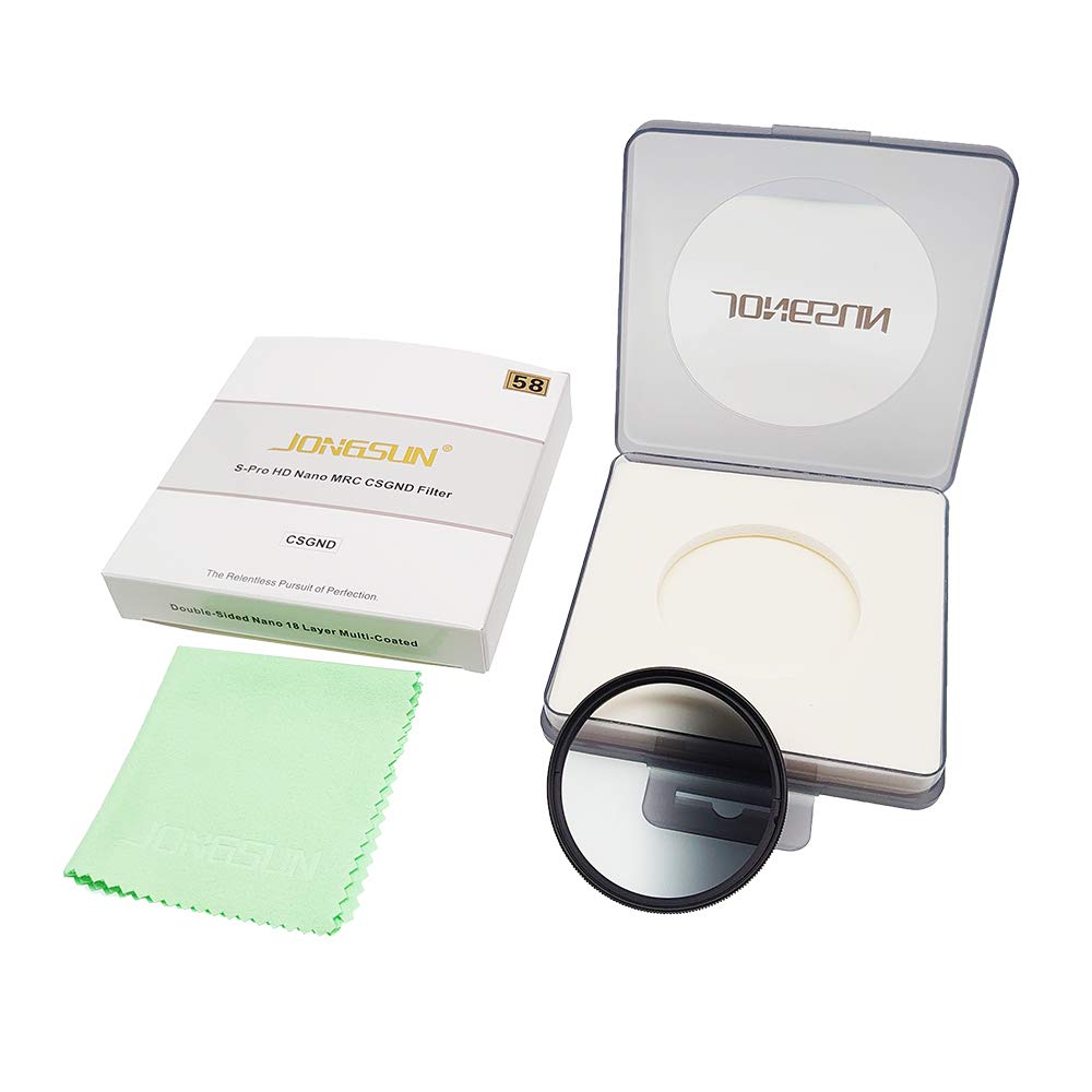 JONGSUN Filtr ND, 58 mm, szary filtr gradientowy, neutralny filtr neutralny, 18-warstwowy, wielowarstwowa powłoka, szkło optyczne Schott B270, CSGND8 (0,9) 3-stop
