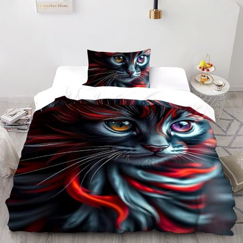 Ensemble de lit chat impression 3D et sa taie en coton, cadeau idéal enfant
