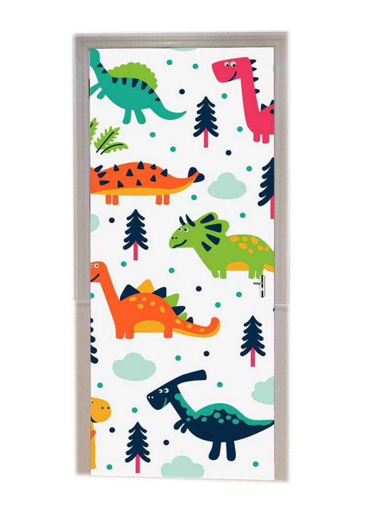 Sticker porte dinosaures aquarelles pour enfants poster 3D en vinyle 77x200 cm