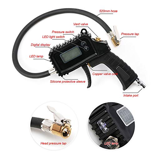 GoolRC medidor digital de pressão de pneu com bomba de pressão de ar com luz LED, mangueira de borra