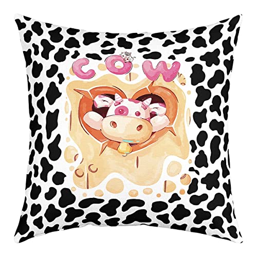 Cowhide Print Throw Pillow Cover 16"X16" Kids Cute Cartoon Farm Livestock Accent Pillow Cover For Kids Boys Girls Kawaii Animal Pillowcase For Office Home Decor,Single Pack #TOP6