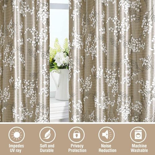 Image of Cortina Polyester 75% Blackout Curtains Set of 2 Floral Print | Grommet Eyelet Window Curtains for Living Room, Bedroom & Kids Room | Light Filtering Drapes for Privacy (Brown, 7 FT)