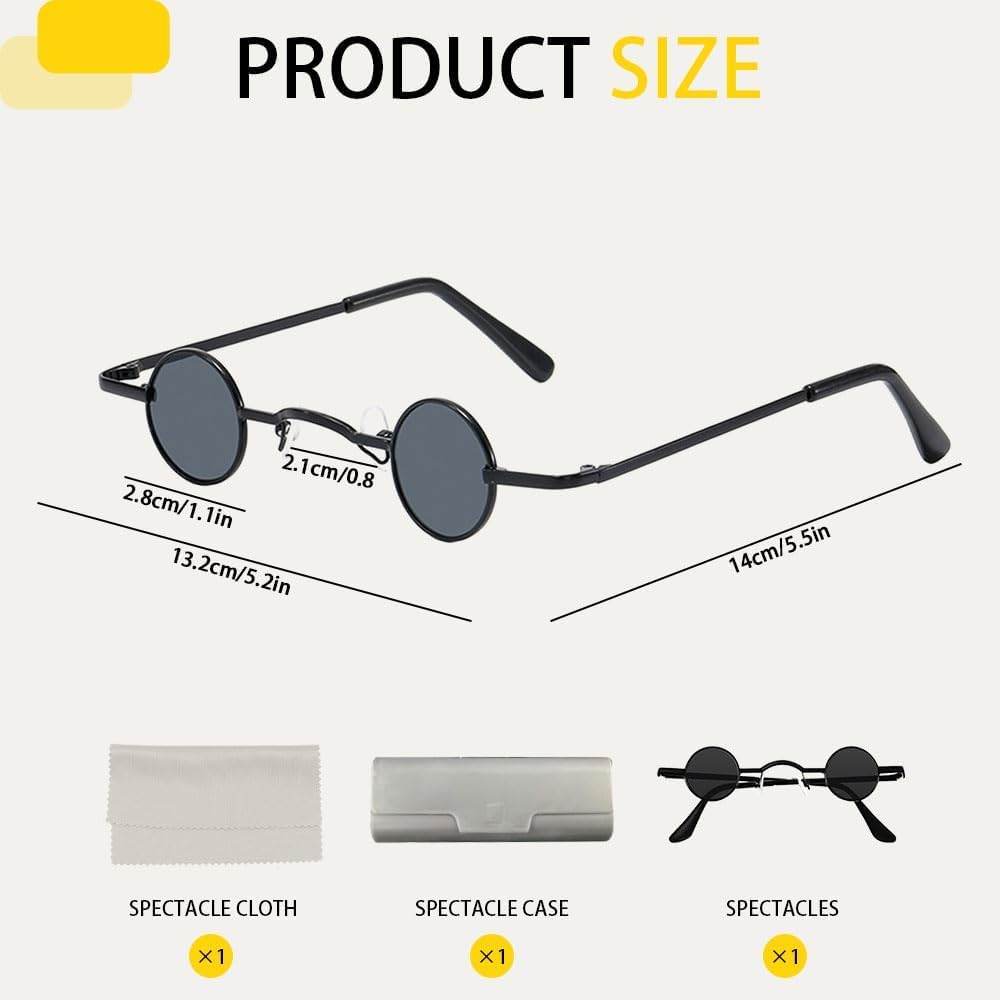 Retro Round Hippie Sunglasses, 70s Hippie Vintage Small Circle Sun Glasses, Polarized Steampunk with Metal Frame, UV400 Protection Festival Costume Accessories Cosplay Eyewear