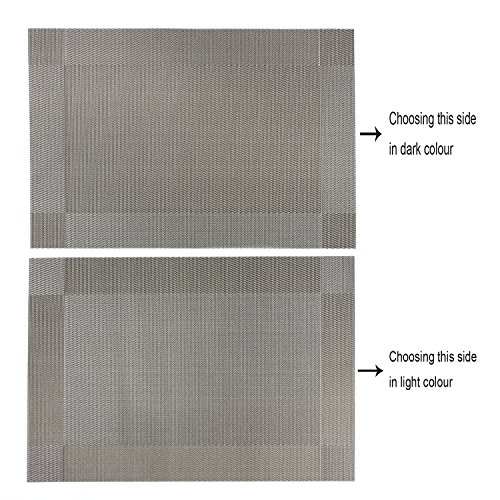 CHAOCHI Placemats set of 6,Easy to Clean Non-slip Heat Resistant Dining Table Mats,Washable Crossweave Woven Vinyl PVC Place mats,45CM x 30CM (Grey+Silver) - Image 6