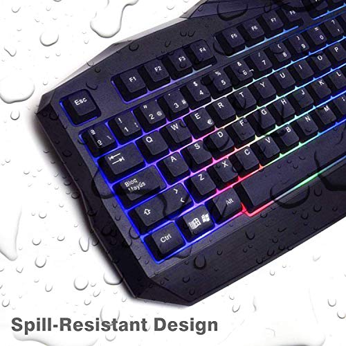 (2019 Upgraded) Rii Gaming Keyboard and Mouse Combo,LED Rainbow Backlit USB Wired Computer Keyboard 104 Key,Spill-Resistant Design,Ergonomic Wrist Rest Keyboard Mouse Set for Windows PC Gamer. Black