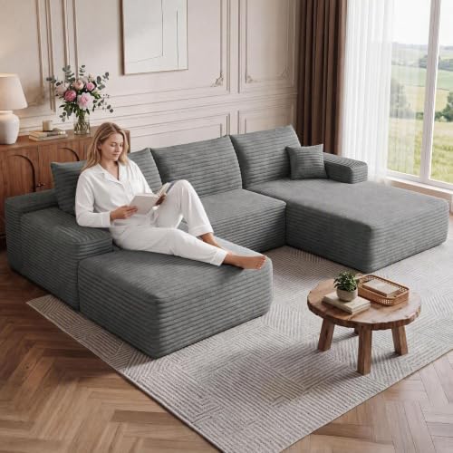 Image of Boneless Cloud Sectional Couch Modular Sofa with Ottoman for Living Room