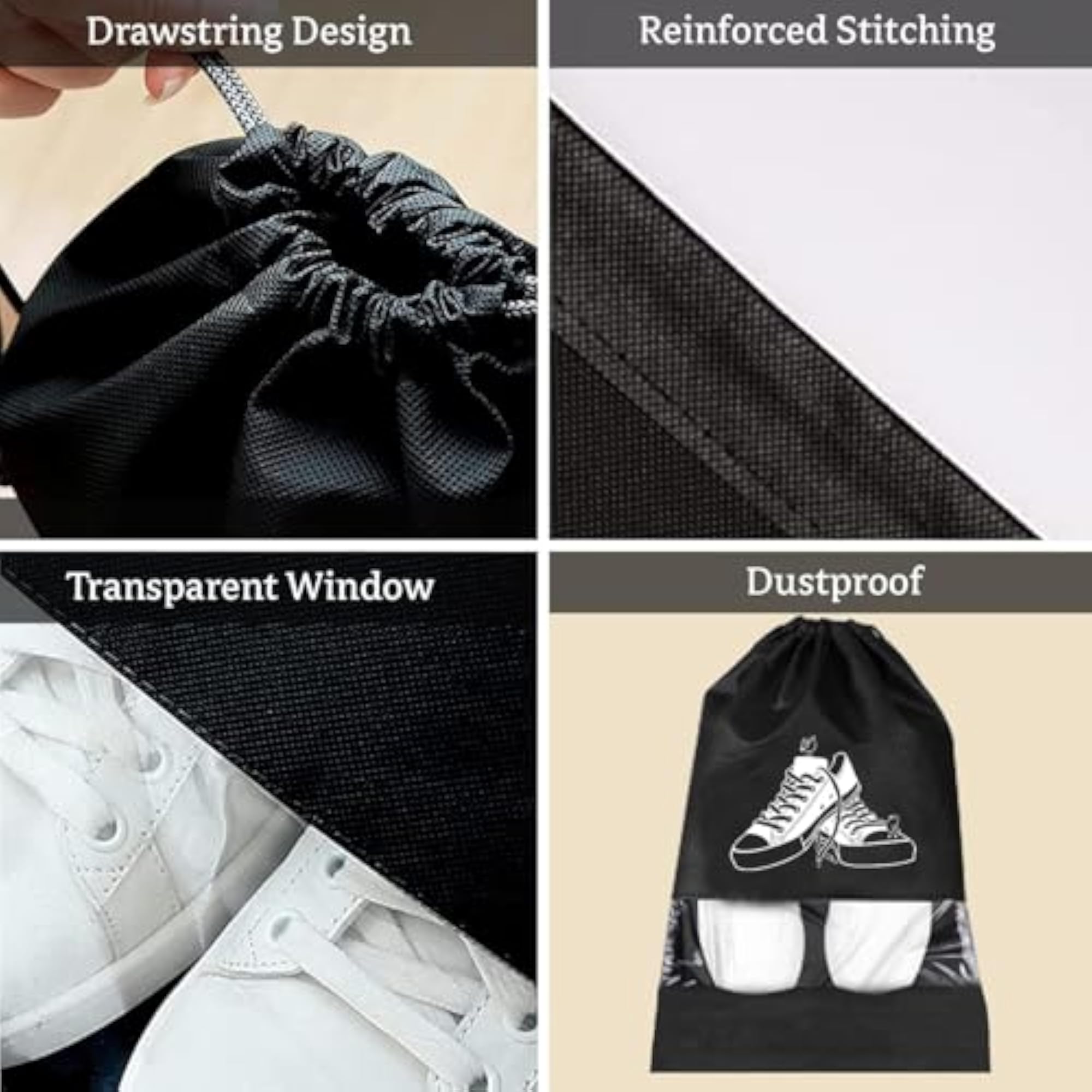 Shoe Bags for Travel & Storage, Reusable Organizer Pouches