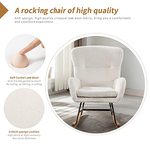 Civama Nursery Rocking Chair, Fuzzy Nursery Glider Chair, Modern Comfy Accent Side Armchair With For Living Room Bedroom Padded Seat And High Backrest For Living Room Bedroom, Off-White #TOP4