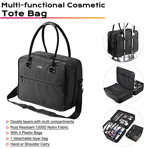 Byootique Soft Sided Makeup Train Case Hangbag 2 Layer Cosmetic Tote Artist Organizer Storage Carry On Travel Bag With Removable Strap #TOP1
