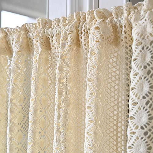 Winyy Rustic Crochet Curtain Valance For Living Room Vintage Lace Curtains For Kitchen Window Boho Curtain Tiers For Cafe Window Rod Pocket Hollow Sheer Room Divider Curtains, 1Pc-W39 X L17.5 Inch #TOP4