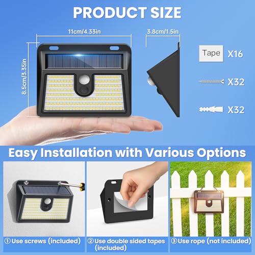 CLAONER Solar Lights Outdoor Motion Sensor, 149 LED Solar Powered Fence Light Waterproof, 3 Modes Security Wall Lighting for Outside Yard Deck Garden - Image 5