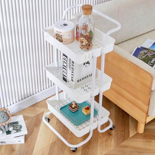 Carrinho Organizador Fruteira Multiuso 3 Prateleiras com Alça e Rodízios Branco