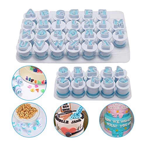 26PCS/Set Cookie Stamp Impress Cookie Cutters Alphabet Letter Cake Biscuit Mold Letter Shape DIY Cookie Biscuit Alphabet Cake Tool Embosser Cutter (Upper Case Shape with Number)