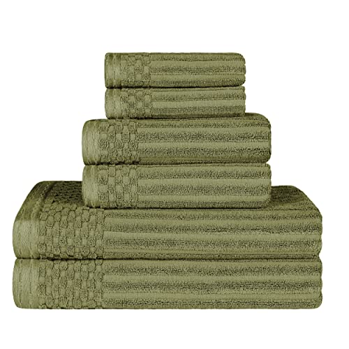 Superior Cotton 6-Piece Solid And Ribbed Towel Set, Face Towels 13” X 13”, Hand Towels 16” X 28”, Bath Towels 27” X 54”, Sage #TOP4
