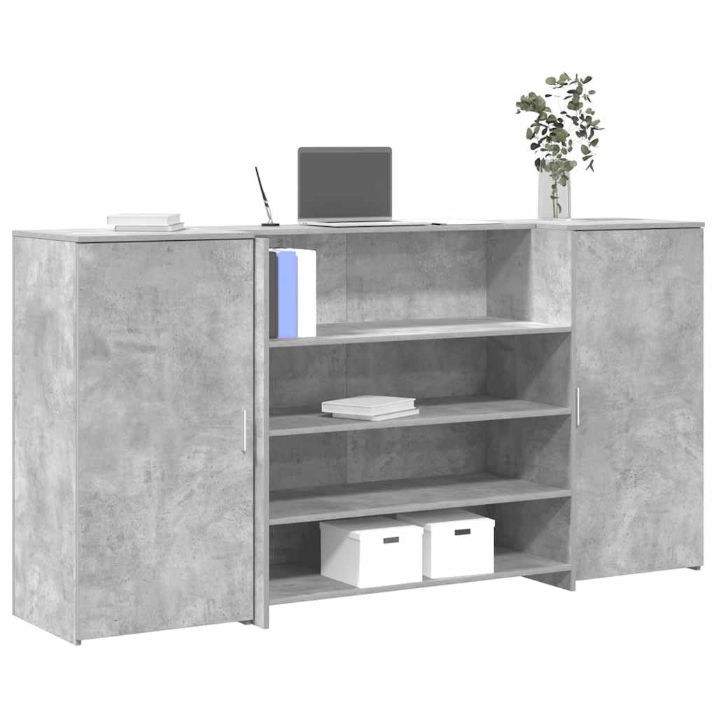 Empfangstheke Betongrau 200x50x103,5 cm Holzwerkstoff mit Tresen und Stauraum, für Büro Homeoffice, mit Schrank, Wandhalterung zum Sichern