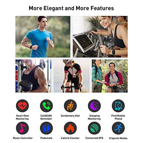 Fitpolo Montre Intelligente IP68Etanche GPS de randonnée Bracelet Connecté Cardio Podomètre vélo Montre Connectée Femmes, Tracker d'Activité Natation pour Android iOS GPS de Running Homme Noir