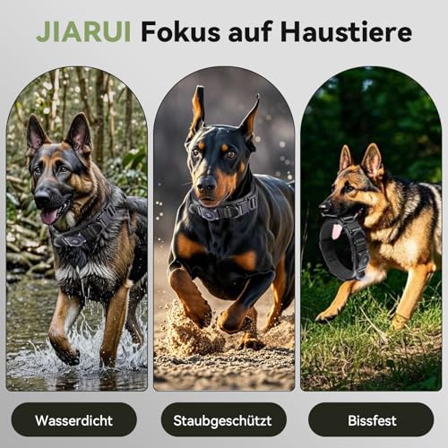 JIARUI Taktisches Hundehalsband mit Griff, Wasserdichter Airtag Hundehalsband, Dickes Verstellbares Halsband Hund mit Gepolstert, Metallschnalle für Mittlere Große Hunde (Schwarz, M(15'-18.5'))