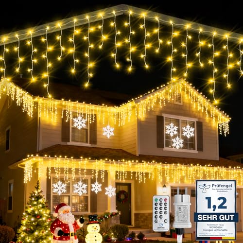 WOWDSGN LED Eisregen Lichterkette Außen, 20M 605LED Lichterkette Außen Weihnachten mit Timer,8 Modi IP44 Wasserdicht, Lichtervorhang Aussen...