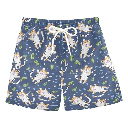 ALAZA Tiger Print Leaves Boys' Swim Trunks Beach Shorts Quick Dry Swimsuit 3T