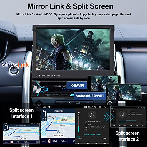 Unitopsci Single Din Android 10.0 Car Stereo Cd Dvd Player 7 Inch Motorized Flip Out Touch Screen Bluetooth Fm Am Radio Gps Navigation Wifi Aux/Sd/Usb Input Mirror Link Backup Camera Remote Control #TOP4
