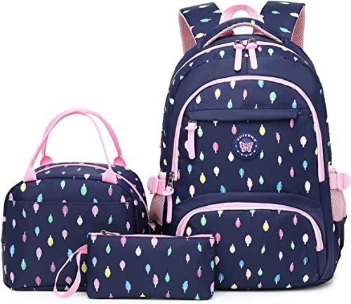 IvyH Mochilas Niña, Mochila Sets de útiles Escolares Mochilas Juveniles Escolares con Bolsa de Almuerzo Bolsa de Bolígrafo para 8 a 16 Años(Azul Profundo)