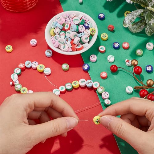 SOFPLATE 1 Box 300Pcs Christmas Polymer Clay Beads Holiday Clay Beads Winter Theme Santa Socks Tree Snowman Green Tone Spacer Bead for jewellery Making Supplies DIY Bracelet Earring Necklace Crafts - Image 3