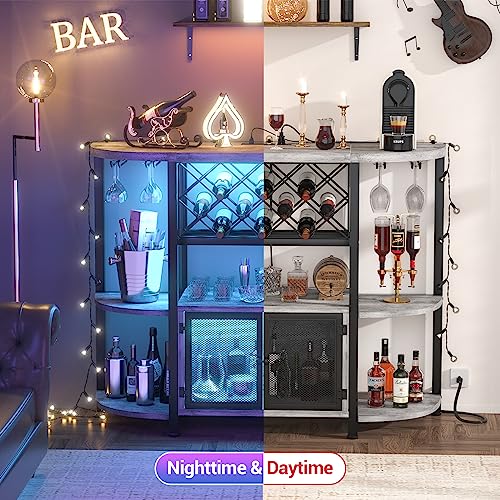 Unikito-FreeStanding-Wine-Bar-Cabinets-with-LED-Lights-and-Outlet-Home-Bar-Cabinets-for-Liquor-and-Glasses-Wine-Rack-Table-with-Door-Liquor-Bar-Stand-with-Wine-Storage-for-Home-Kitchen-Light-Oak
