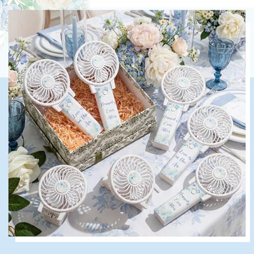 CroBlissful 48 Pcs Mini Wedding Portable Fans for Guests 180° Foldable Electric Blue Flowers Desk Fan Personal Handheld Fans Gifts Bulk for Wedding Bridal Outdoor Summer Desk Office Travel Makeup by CroBlissful - Image 4