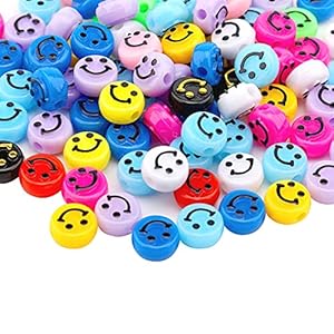 SAVITA 100 STUKS Smiley Face-kralen, 10 mm Kleurrijke Acryl Smiley-Kralen voor Armbanden Kettingen Oorbellen Hangers…
