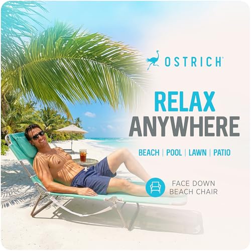 Image of Ostrich the Original Chaise 72 x 22 Inch Lounge Portable Reclining Lounger, Outdoor Patio, Beach, Lawn, Camping, or Pool Tanning Chair, Teal