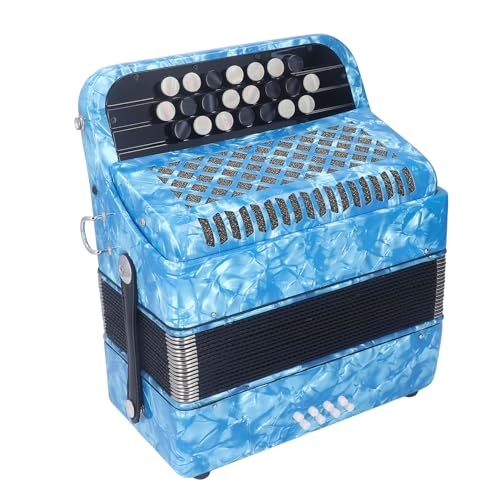 22 Key 8 Bass Accordion Professional Accordion Musical Instrument with 2 Straps for Accordionists Performance (Sky Blue)