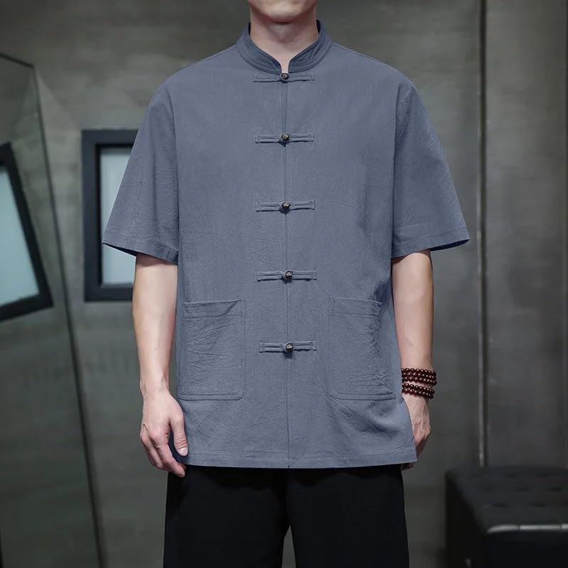 Men's Chinese Style Shirts Traditional Kung Fu Tai Chi Short Sleeve Tang Suit Uniform Shirt Blouses