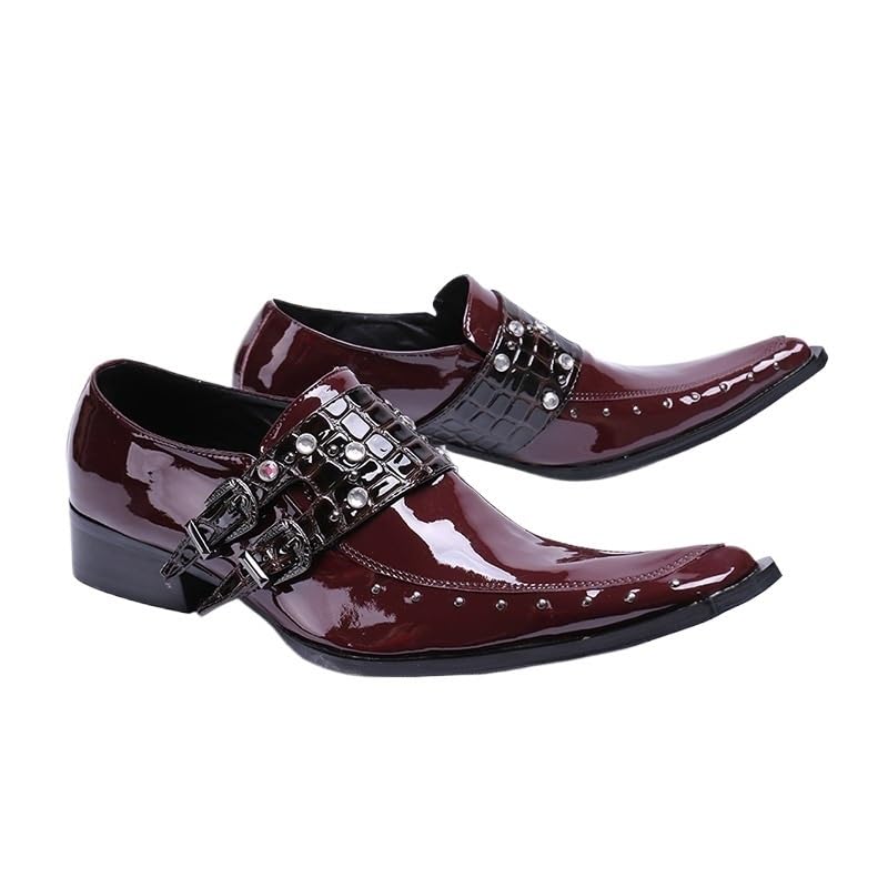 Men's Double Monk Rivets Dress Oxford Shoes Wedding Fashion Leather Non Slip Rubber Sole Slip Resistant Anti-Slip Wedding Round Toe Slip On