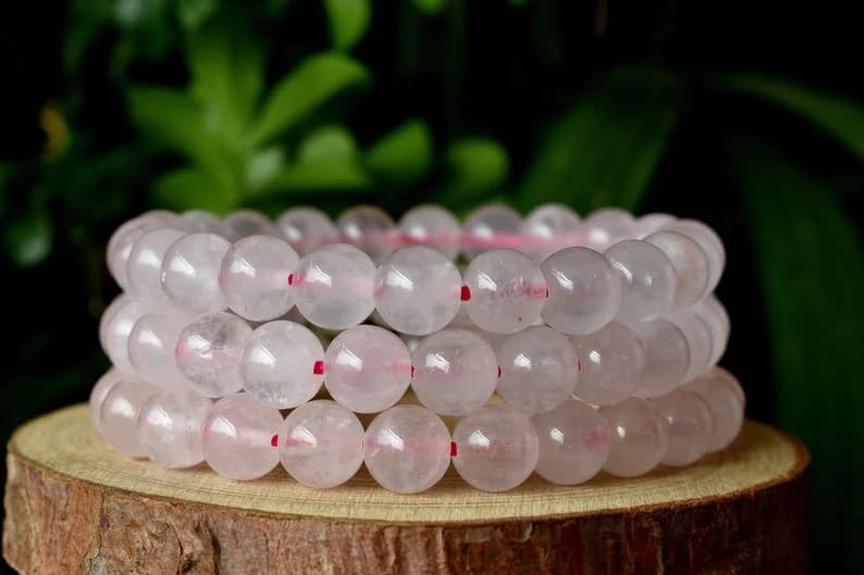Braccialetto in quarzo rosa fatto a mano con pietre semipreziose naturali da 10 mm, perline rotonde lisce ed elastiche, braccialetto bohémien, braccialetto per meditazione spirituale, bracciale