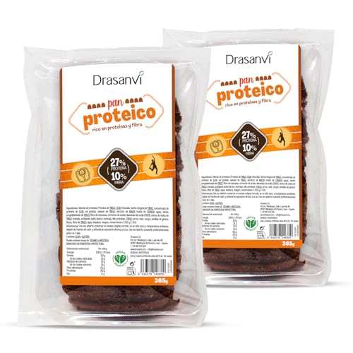 DRASANVI Pack x2 Pan Proteico Bajo en carbohidratos |27% de proteínas y alto contenido en fibra | para dieta low carb y keto | Bajo en azúcares y calorías | Con semillas de girasol y linaza | 365 gr