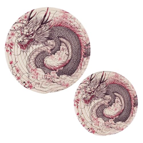 Msyxl Traditional Japanese Dragon Trivets for Hot Dishes, Hot Pots and Pans, Cotton Woven Pot Holders for Kitchen Countertops, Table, 2 Pcs Heat Resistant Hot Pads, 7