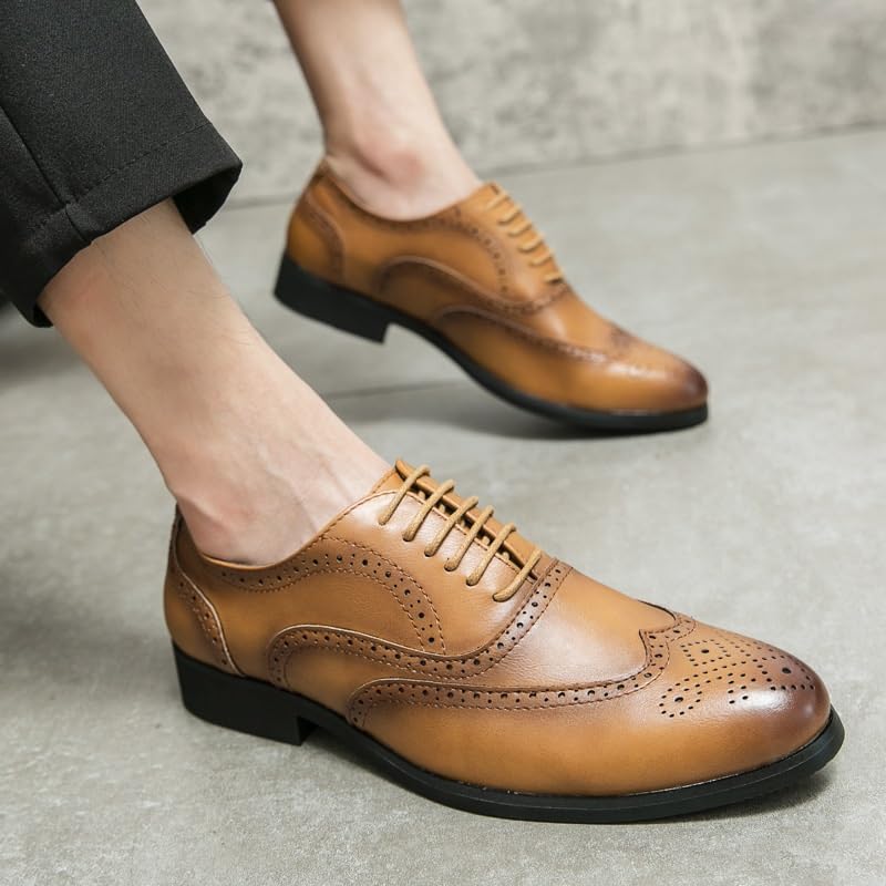 Men Wingtip Brogue Oxford Shoes Spanish Leather Vintage Lace Up Anti-Slip Slip Resistant Rubber Sole Outdoor Uniform Wingtip2