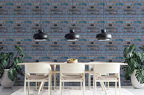 Image of DWELLSINDIA Blueish Bricks Self Adhesive Peel and Stick PVC Wallpaper Waterproof, Scratch Resistant, Laminated (41x244 cm, Natural, Blue, Matt)