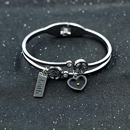 Image of Uloveido Rose Gold Plated Tree Of Life Bangle Cuffs Faith Mustard Seed Pendant Charms Open Bracelet for Women Y1028
