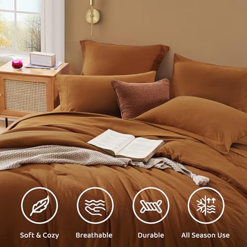 Image of Super King Plus Size Comforter Set- 7 Pieces Bed in a Bag King Bedding Sets | Prewashed All Season Comforter with Sheets, Pillow Shams & Pillowcases,Terracotta