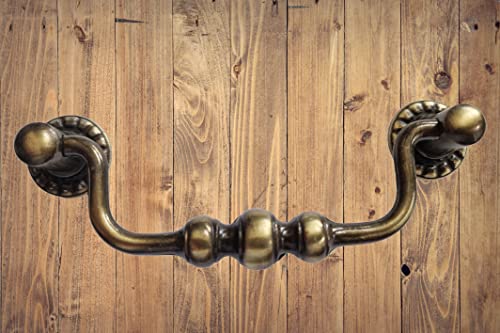 Universal Hardware Vintage Brass Drawer Handle Solid Cabinet Drop Swan Neck Handles Old Brass 400A, Vintrage Brass - Image 4